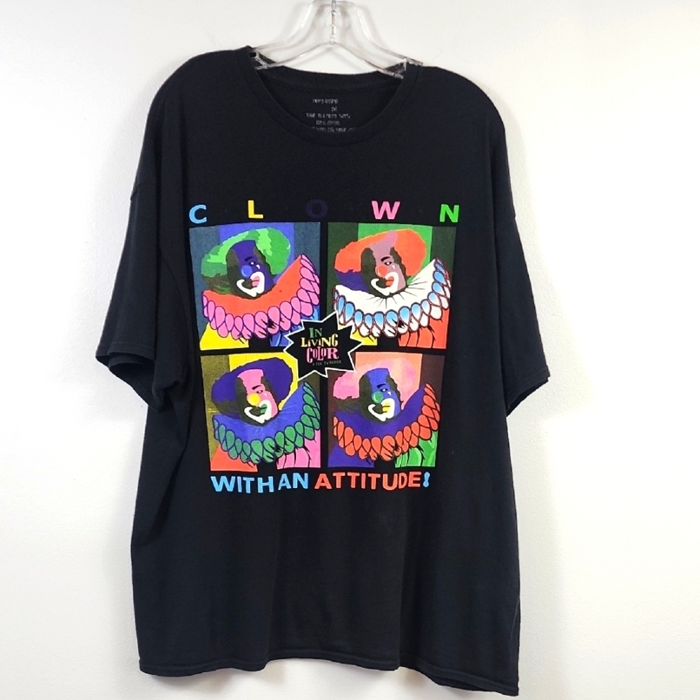 Retro Mens Blk Multicolor In Living Color Hommie The Clown Graphic Shirt, sz 2XL